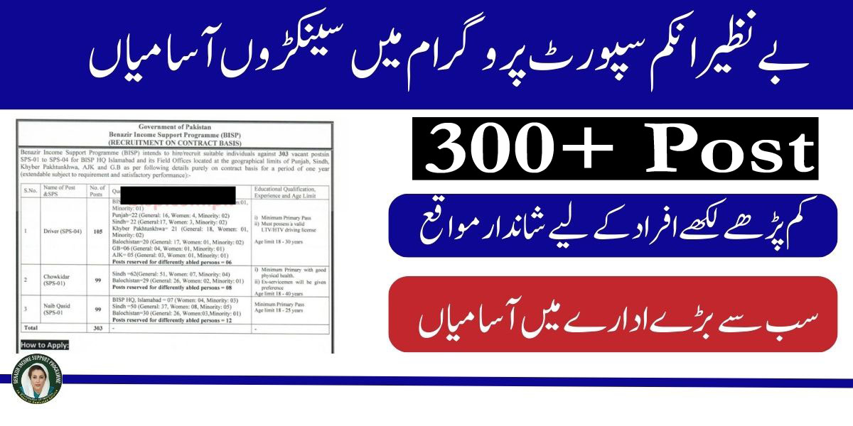 BISP Primary Pass Jobs 2024 | 300+ Post