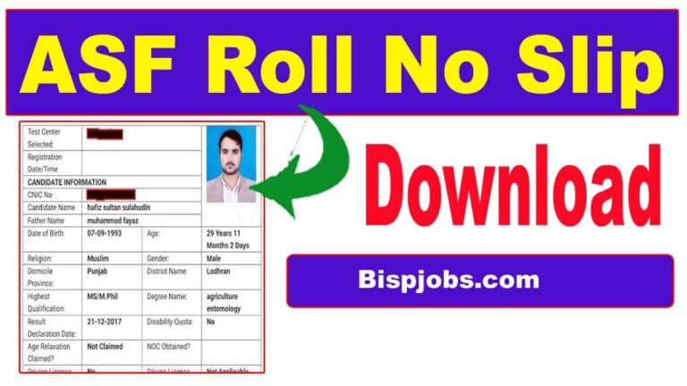 ASF Roll Number Slip 2025 PDF Download