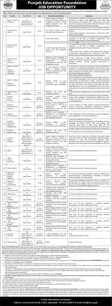 PEF Jobs 2025 Advertisement